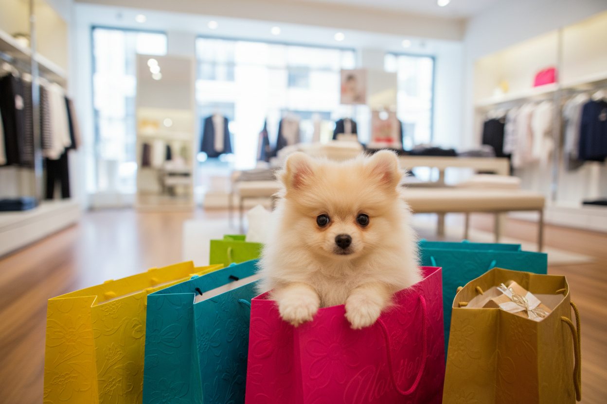 Just like shopping bags with a pomeranian